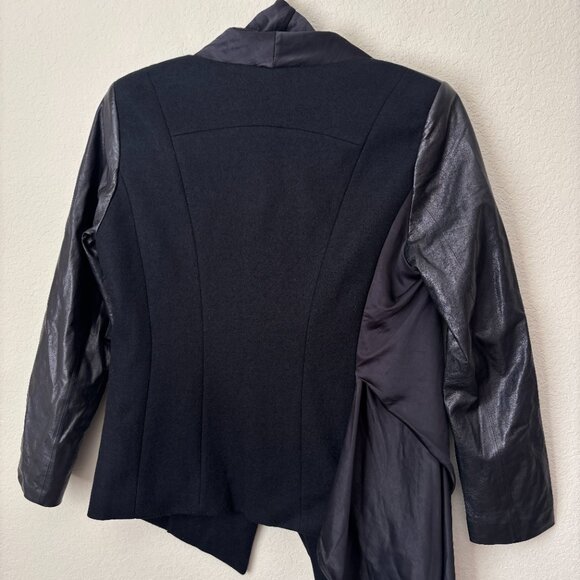 Leather Accented Satin Draped Mixed Media Modern Jacket - Picture 11 of 11